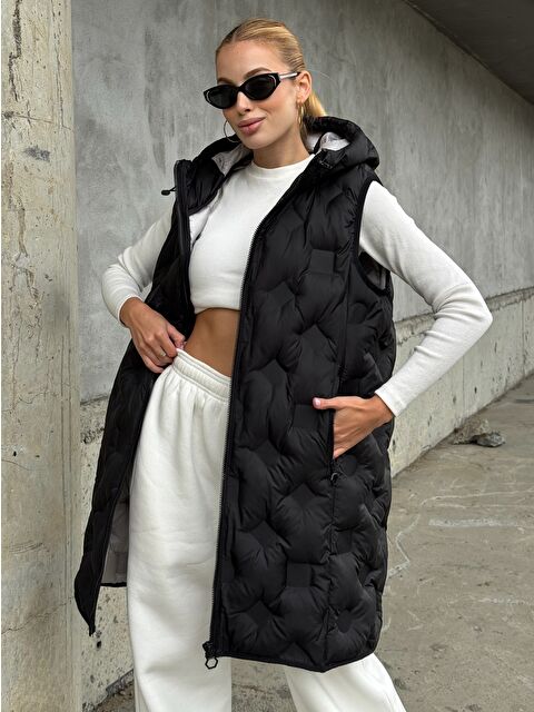 carla10 Kapüşonlu Cepli Uzun Şişme Yelek - S000490791-19351