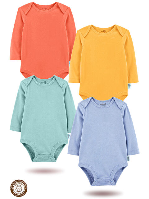 Mahfel %100 Pamuklu 4'lü Baskısız Çıtçıtlı Bebek Body Zıbın KR - S000513225-18657