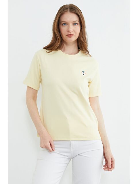 Fullamoda Köpek Nakışlı Bisiklet Yaka Tişört - S000532041-20072