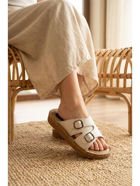 Oksit Trd 101 Çift Tokalı Kalın Tabanlı Kadın Terlik - Günlük Konforlu Yazlık Sandalet