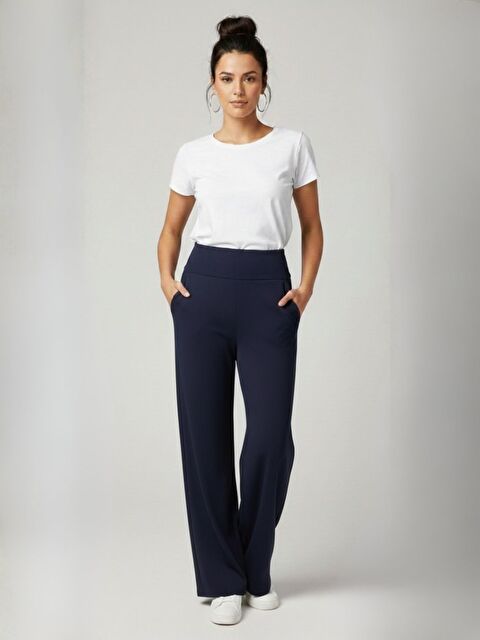 Trendseninle Kadın Lacivert Beli Lastikli Detaylı Elastanlı Palazzo Pantolon - S000498951-21164