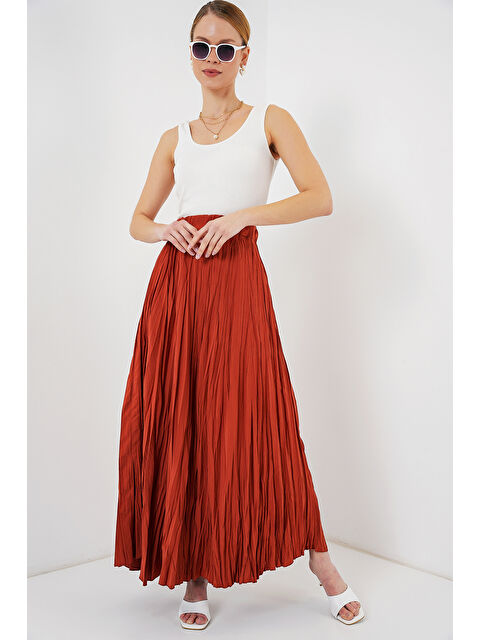Bigdart Kadın Uzun Kırışık Etek 8042 - Kiremit - S000373516-18657