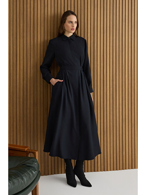 AKER Siyah Metal Tokalı Modal Elbise - S000494397-19351