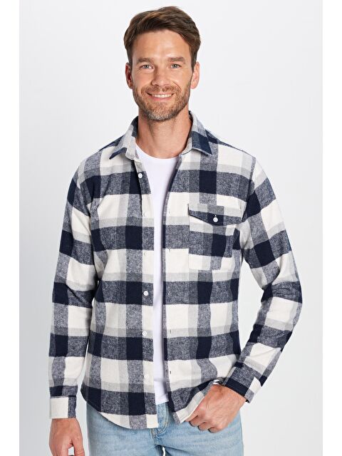 TUDORS Erkek Slim Fit Dar Kesim Oduncu Tek Cepli Kareli Kışlık Gömlek - S000320770-23173