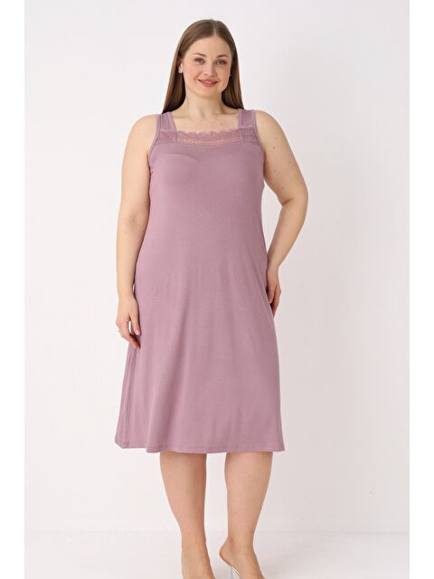 Intensive Kadın Puantiyeli Dantelli Elastanlı Büyük Beden Gecelik