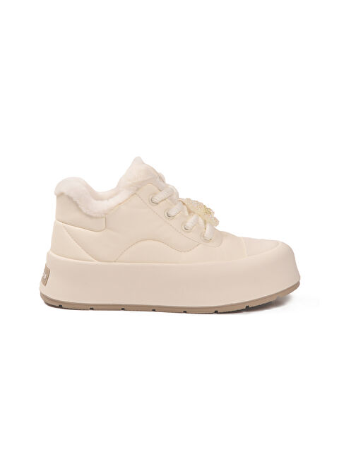 Gamelu Krem İçi Küklü Bağcıklı Soğuğa Dirençli Kadın Sneaker Chizy Z - S000435092-3162