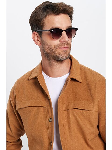 TUDORS Erkek Relax Fit Rahat Kesim Oduncu Apaş Yaka Çift Cep Düz Kışlık Gömlek - S000320128-19413