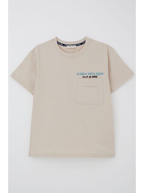 Breeze Erkek Çocuk Tişört Çift Cep Detaylı Kabartma Yazı Baskılı Bej (8-12 Yaş) - S000365492-19928