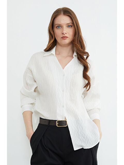 Fullamoda Çizgili Jakarlı Salaş Gömlek - S000530663-20063