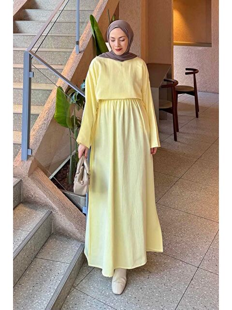 Lamelif Etekli Tesettür Takım Sarı - S000515385-20072