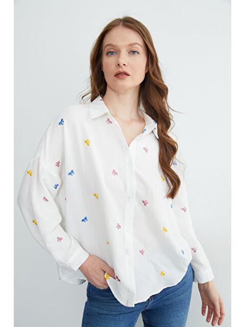 Fullamoda Fiyonk Nakışlı Oversize Gömlek - S000532029-20063