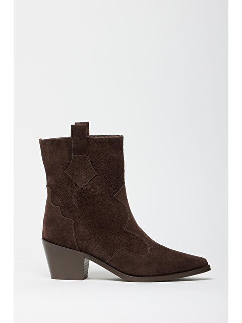 MADAMRA Kadın Kahverengi Hakiki Süet Western Kovboy Bot – Sivri Burun Topuklu - S000451607-19413