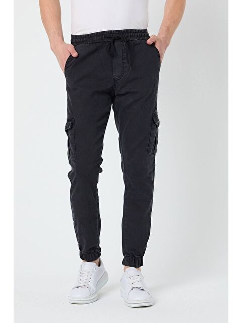 Tarz Cool Slim Fit None Denim Yandan Cepli Bel Bağcıklı, Paçaları Lastikli Erkek Kargo Pantolon
