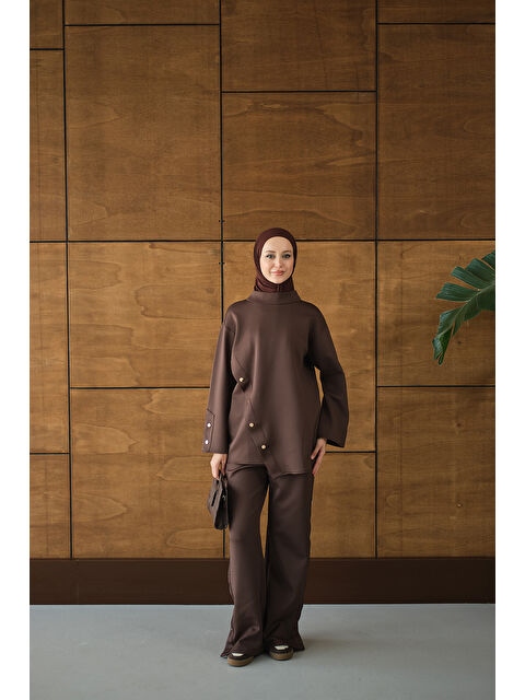 Locco Moda Kadın Dik Yaka Takım Kahverengi - S000485780-19413