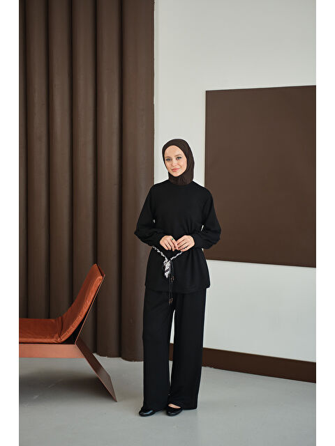 Locco Moda Kadın Kemeri Desenli Takım Siyah - S000485785-19351