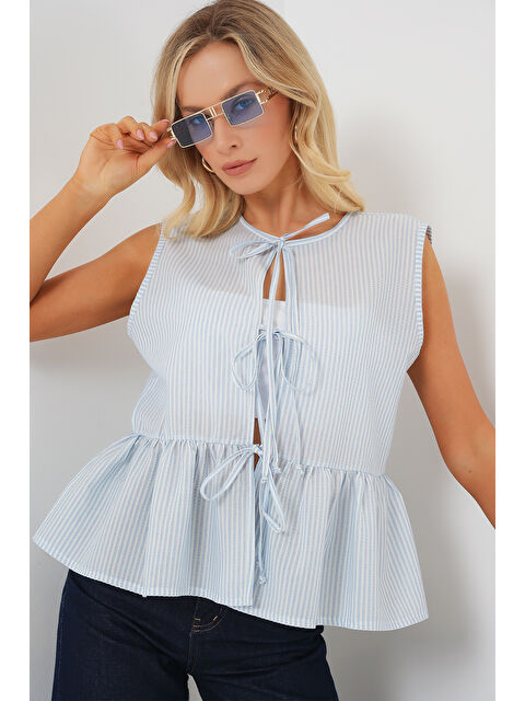 Bigdart Kadın Önü Bağlamalı Bluz 961 - Mavi - S000386926-17234