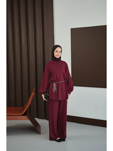 Locco Moda Kadın Kemeri Desenli Takım Bordo - S000485785-19951