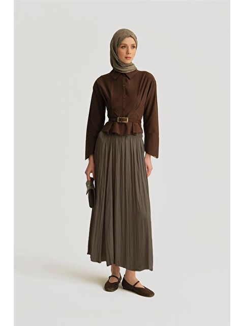 ARMİNE Kırışık Saten Etek 25Yh5601 Haki - S000372493-18547