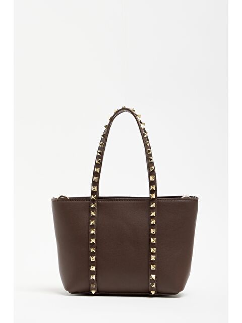 MADAMRA Kahverengi Kadın Küçük Boy Zımba Detaylı Pu Deri Tokalı El Ve Omuz Çantası - S000451618-19413