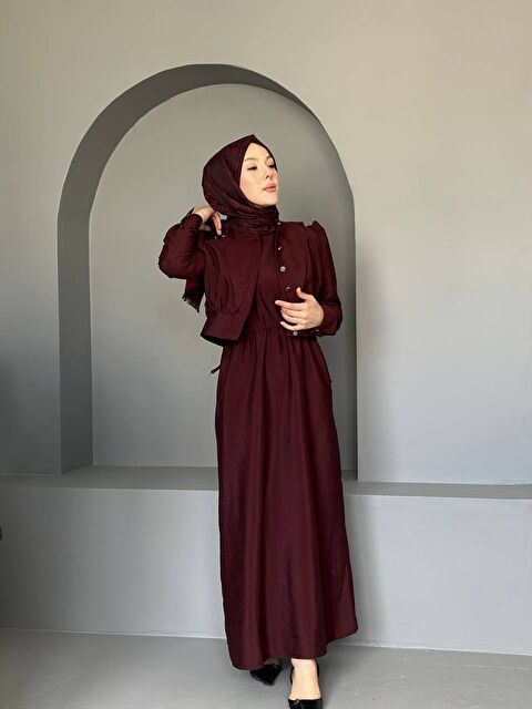 Comstar Kadın Büzgülü Balon Kol Düğmeli Uzun Elbise - S000377825-19951