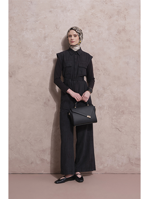 ARMİNE Dokulu Yelekli Takım Siyah