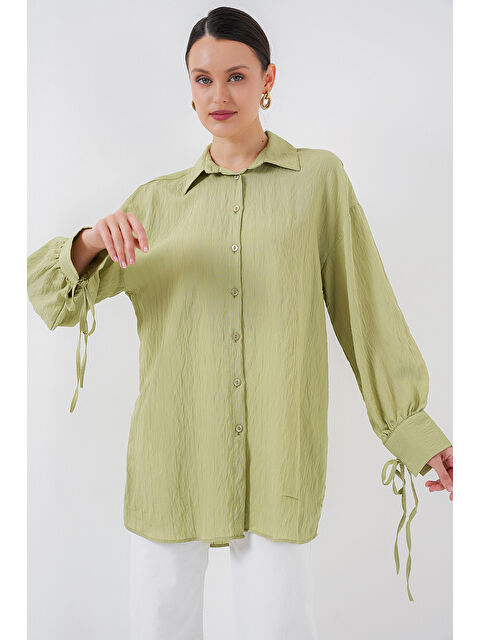 Bigdart Kadın Oversize Bağcıklı Gömlek 5954 - E.Yeşil - S000365496-37469