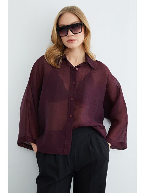 Fullamoda Jakarlı Kapri Kol Transparan Gömlek - S000518219-20036
