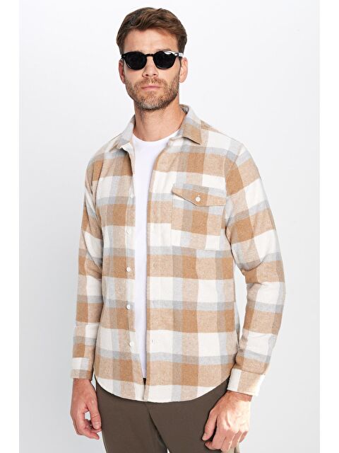 TUDORS Erkek Slim Fit Dar Kesim Oduncu Tek Cepli Kareli Kışlık Gömlek - S000320772-23173