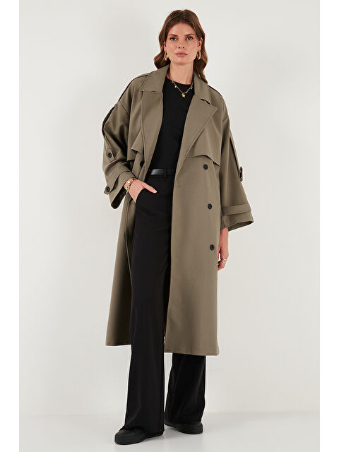 Lela Oversize Fit Kruvaze Yaka Düğmeli Kemerli Uzun Trençkot 6839476 - S000451020-26430