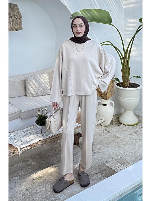 Lamelif Kup Detaylı Eşofman Takımı Bej - S000515432-19928