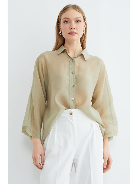 Fullamoda Jakarlı Kapri Kol Transparan Gömlek - S000518219-18194