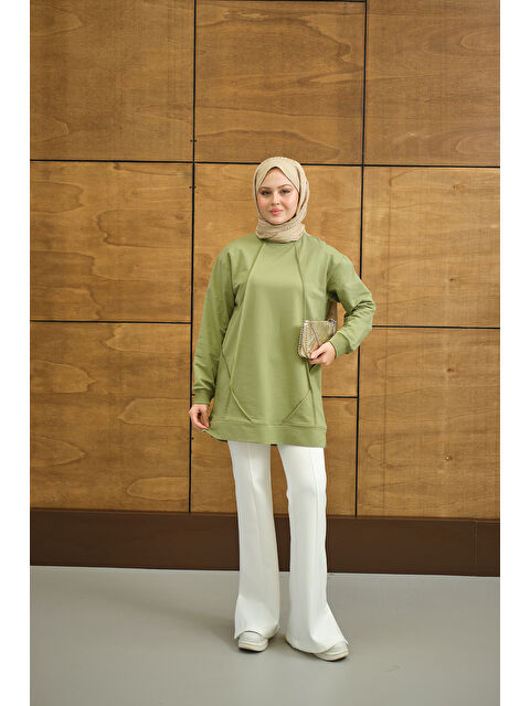 Locco Moda Kadın Önü Dikiş Detay Tunik Yeşil - S000484825-18194