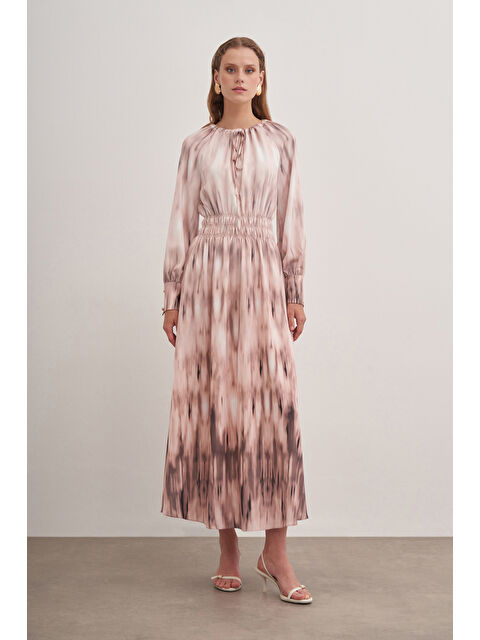 AKER Pudra 4236111 Desenli Şifon Saten Elbise - S000503969-7152