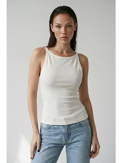 Madmext Beyaz  Biyeli Vücudu Saran Fitilli Modern Kesim Atlet Mg2681 - S000514019-20063