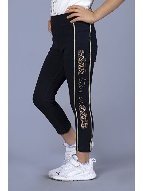 Toontoykids Kız Çocuk Yanları Leopar Desenli Taş Detaylı Tayt