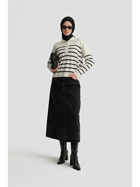 ARMİNE Çizgili Triko Kazak 24Kd4208 Ekru - S000490127-19966