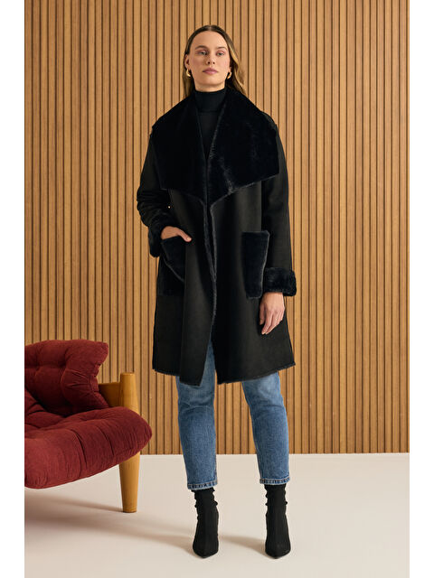 AKER Siyah İçi Kapitone Kürk Mont - S000503976-19351