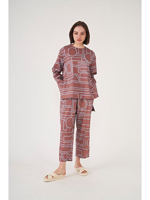 Mevra Desenli Pantolon Kahve - S000512156-6414