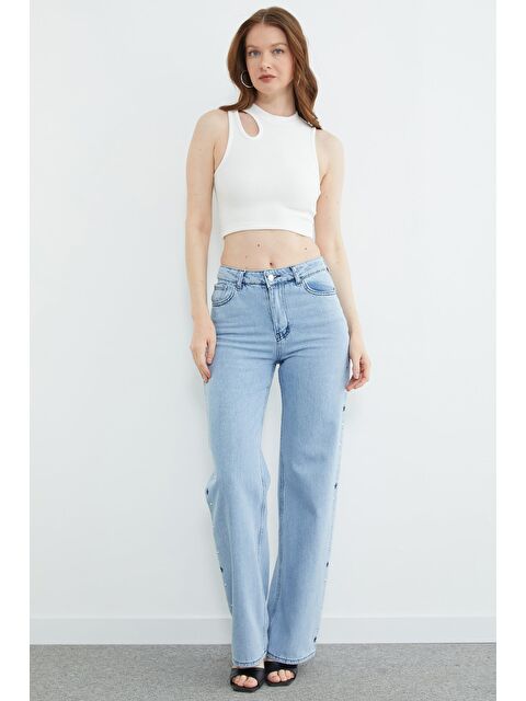 Fullamoda Yıldız Nakışlı Yüksek Bel Jean - S000532048-8826