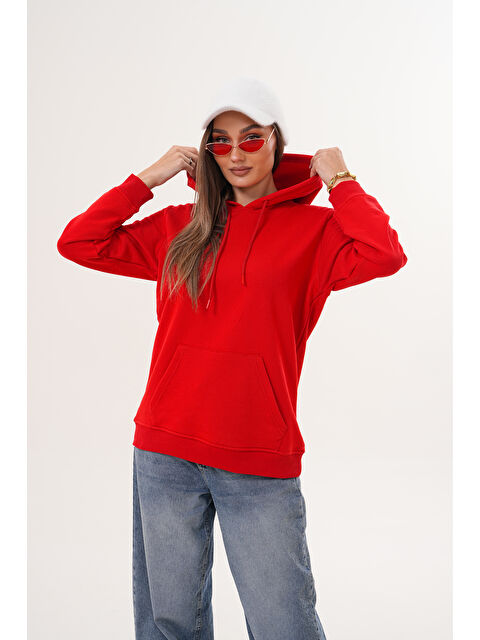 MİSS DÜNYA LİSSA Unisex %100 Pamuk Basic Premium Kapüşonlu Sweatshirt - S000510420-20045