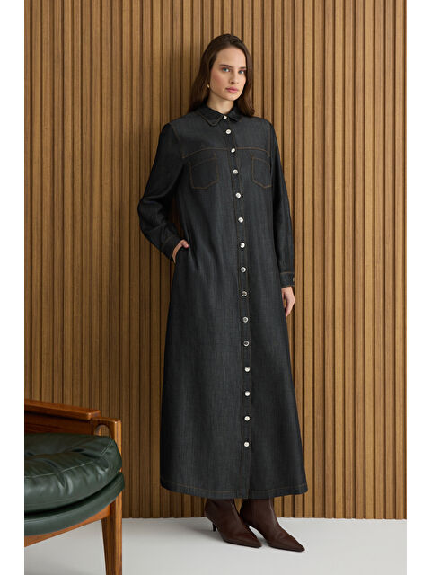 AKER Siyah Denim Görünümlü Ferace - S000503977-19351