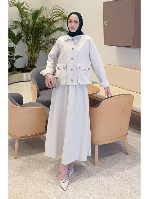 Lamelif Cep Detaylı İkili Etek Tesettür Takım Taş - S000515296-25636