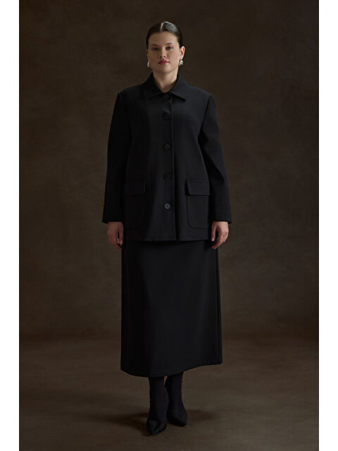 AKER Siyah Beli Lastikli Viscon Örme Etek - S000503979-19351