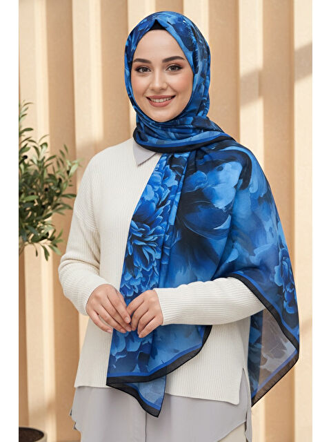 Tofisa Mystic Flora Serisi Pamuk Şal Saks - 27988-SAKS - S000467727-23710