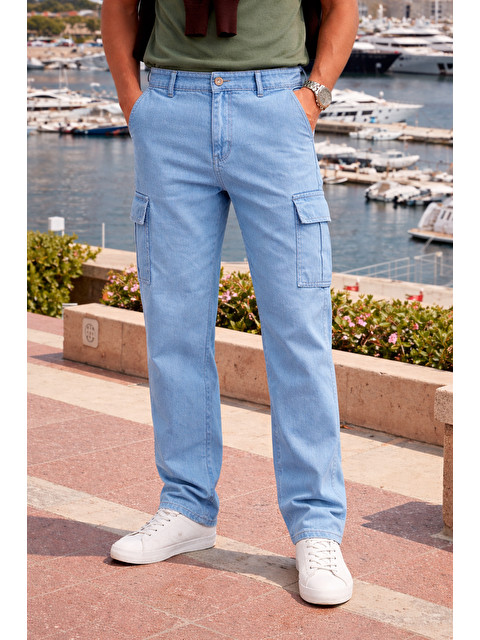 Comstar Erkek Relax Fit B.Mavi Baggy Kargo Pantolon