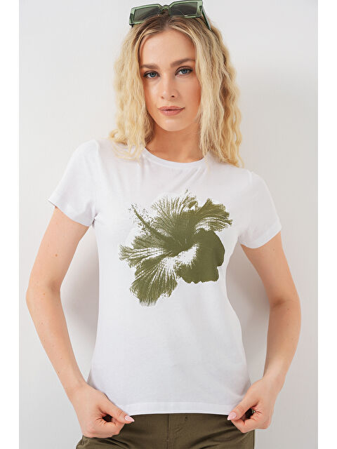 Bigdart Kadın Baskılı Basic Tişört 4349 - Haki - S000405422-18547