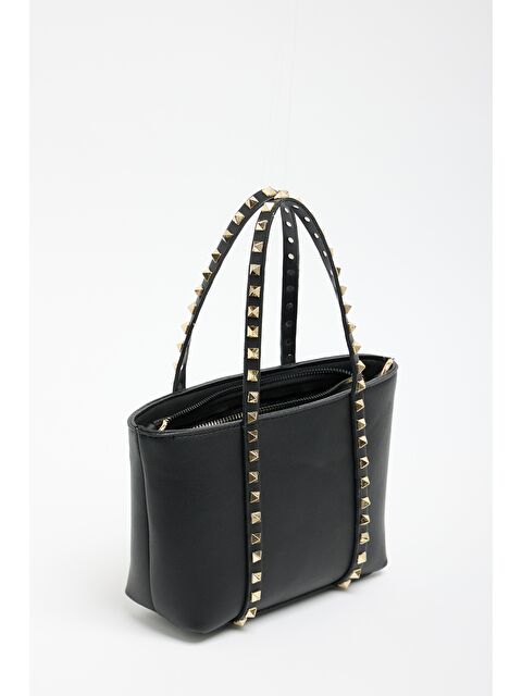 MADAMRA Siyah Kadın Küçük Boy Zımba Detaylı Pu Deri Tokalı El Ve Omuz Çantası - S000451618-19351