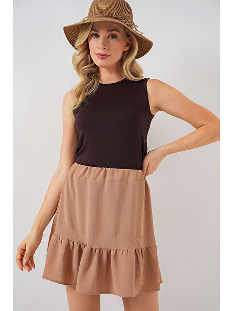 Bigdart Kadın Ayrobin Mini Etek 8054 - Camel - S000400616-37258