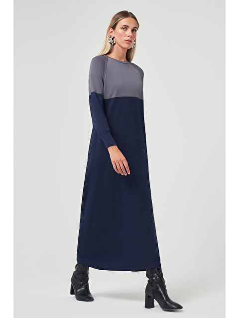 Nuss Renk Geçişli Triko Elbise 508 Lacivert - S000471219-21164