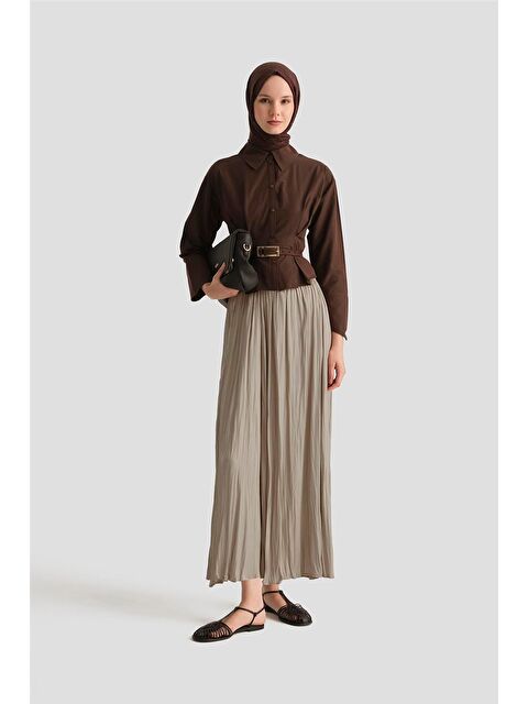 ARMİNE Kırışık Saten Etek 25Yh5601 Taş - S000372493-19928